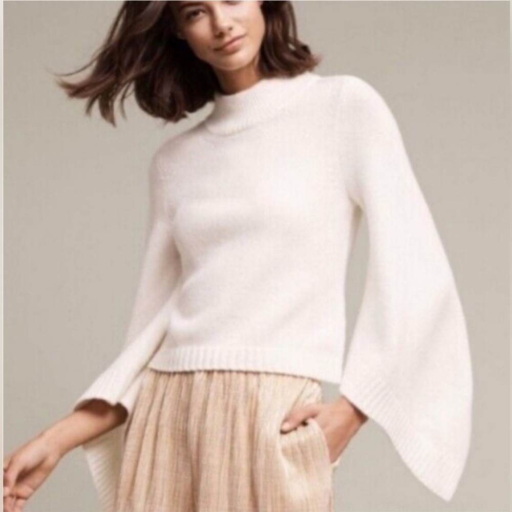 Anthropologie Moth Marina Kimono Sleeve Keyhole Back Sweater in Cream